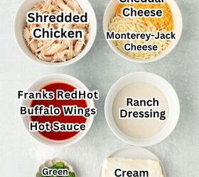 buffalo style chicken dip, Shredded chicken in a white bowl for recipe preparations