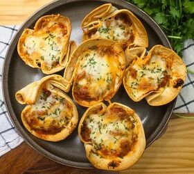 low carb lasagna cups easy keto lasagna cups recipe, Overhead image of six low carb lasagna cups on a plate