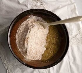 sweet eggplant pistachio quick bread, Mix the dry ingredients together with the wet ones in the larger bowl