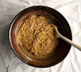 sweet eggplant pistachio quick bread, An easy mix of wet and dry in the same bowl No mixer required
