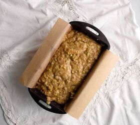 sweet eggplant pistachio quick bread, Line the loaf pan with parchment paper and spread the batter in evenly