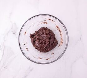 oreo bat cookies made with cake mix and reese s cups, Thick chocolate cookie dough mixed together in a glass bowl