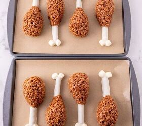 rice krispie turkey leg treats using pretzel bones, Chocolate Rice Krispie mixture shaped around white pretzel bones