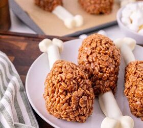 rice krispie turkey leg treats using pretzel bones, Rice Krispie turkey leg treats with coated pretzel bones on a serving plate