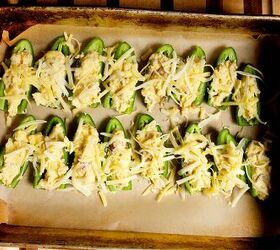jalapeno cornbread poppers, Jalapeno halves filled with cornbread and topped with shredded cheese