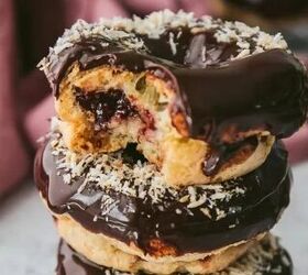 Filled with raspberry jam and glazed with chocolate, these donuts are bliss with every bite